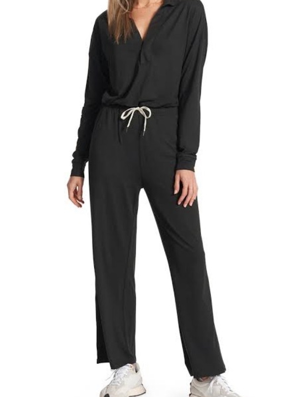 Vuori Black Long-Sleeve Jumpsuit with Drawstring Waist